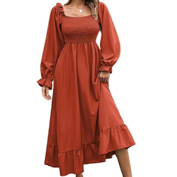 Women's Long Sleeve Ruched Hem Maxi Dress in Rust by Alishebuy. NWT - Picture 1 of 9